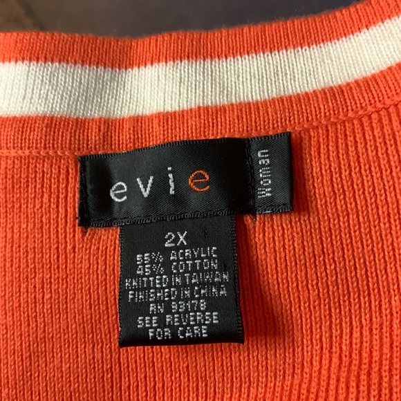 Evie Woman Sleeveless Cotton Blend Sweater. 2X.  Orange With White Trim. - Picture 6 of 6